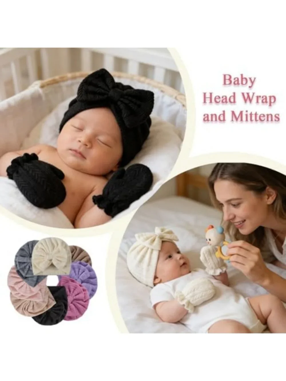 Adorable Newborn Baby Girl Cotton Hat & Mittens Set | 0-6 Months Infant